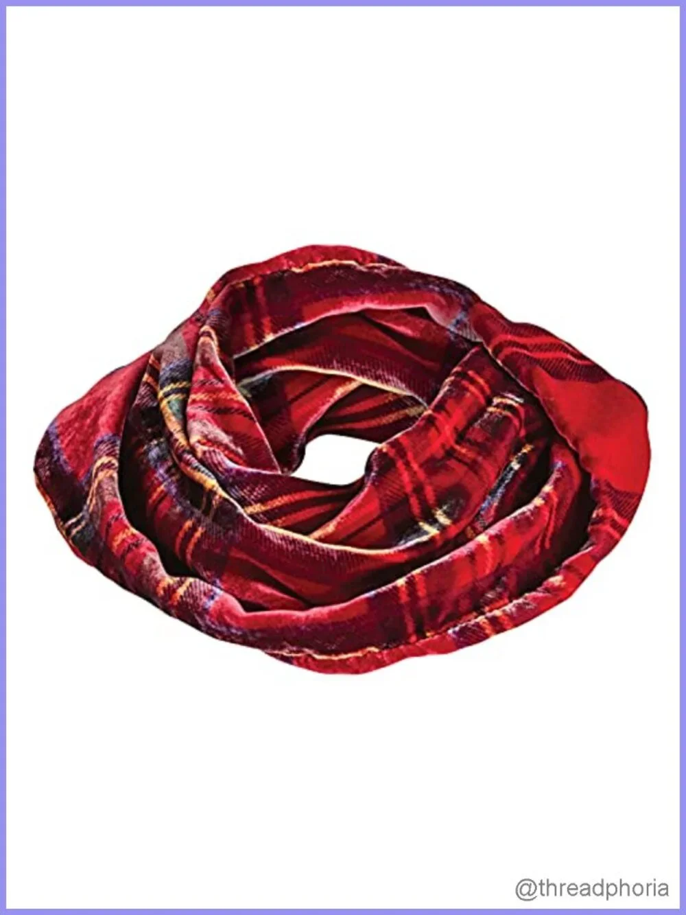 Luxury Silk Velvet Tartan Plaid Infinity Scarf, Red Scottish Design